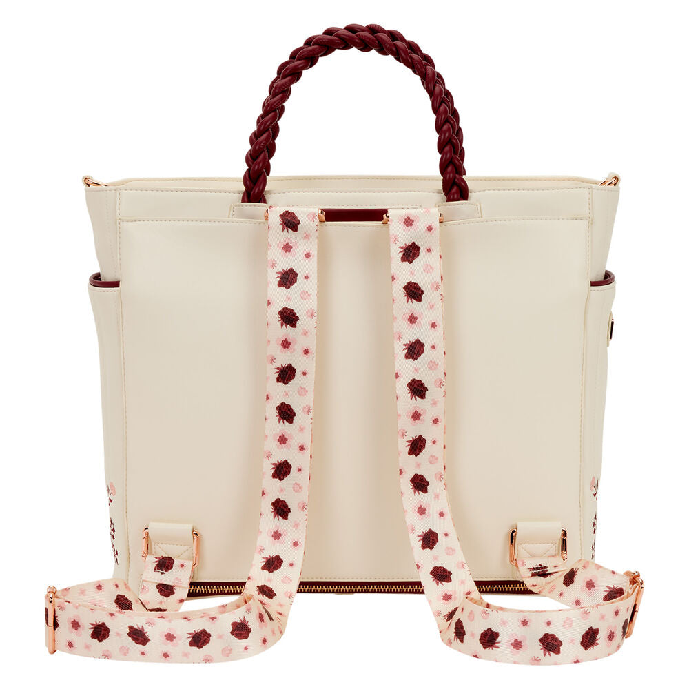 Loungefly Cream & Red Floral Convertible Backpack and Tote Crossbody Bag - Ginga Toys