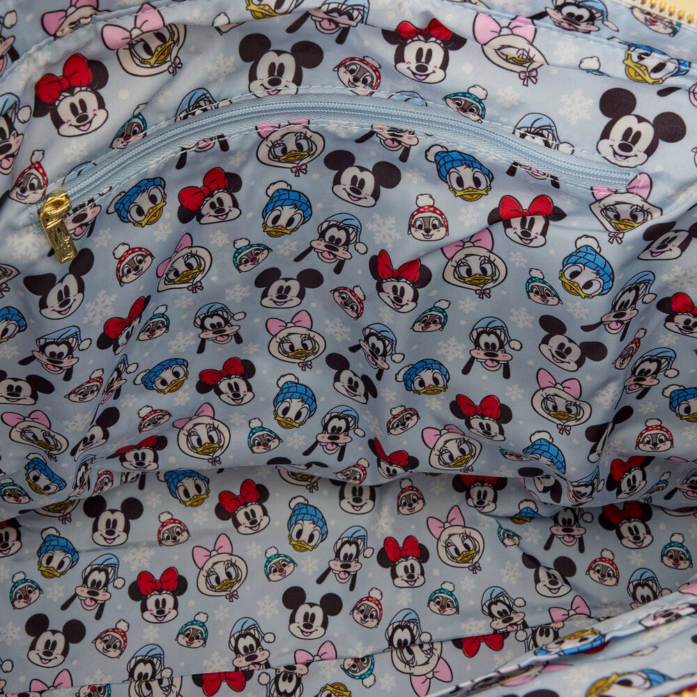 LOUNGEFLY Disney Mickey and Friends Holiday Snow Puff Quilt Tote Bag with detachable Chip and Dale coin bag - Ginga Toys