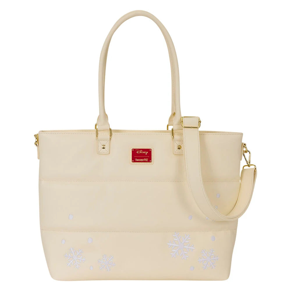LOUNGEFLY Disney Mickey and Friends Holiday Snow Puff Quilt Tote Bag with detachable Chip and Dale coin bag - Ginga Toys