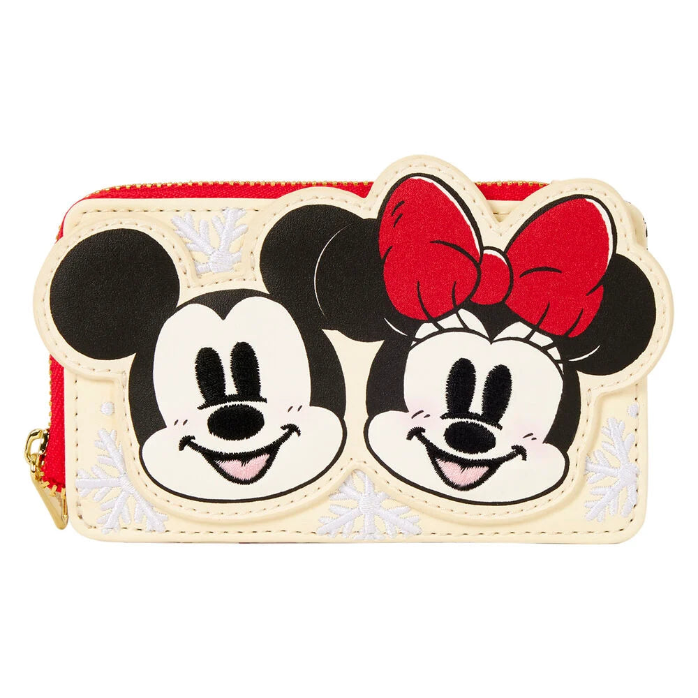 LOUNGEFLY Disney Mickey and Friends Holiday Snow zip around card holder featuring Mickey and Minnie Mouse - Ginga Toys