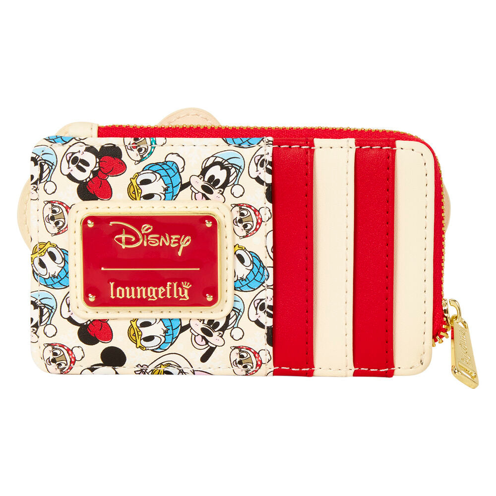 LOUNGEFLY Disney Mickey and Friends Holiday Snow zip around card holder featuring Mickey and Minnie Mouse - Ginga Toys