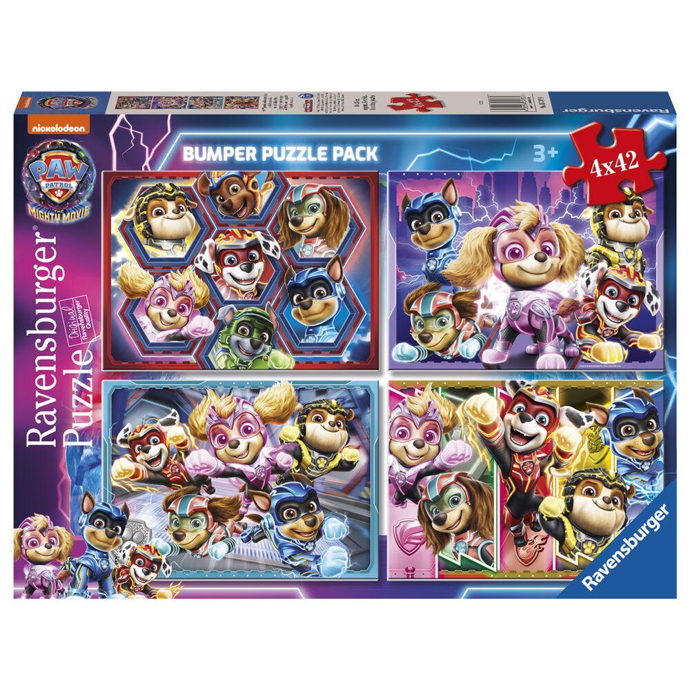 Jigsaw Paw Patrol Puzzle (The mighty movie) - 4x42 Pieces Bumper Puzzle Pack - Ravensburger - Ginga Toys