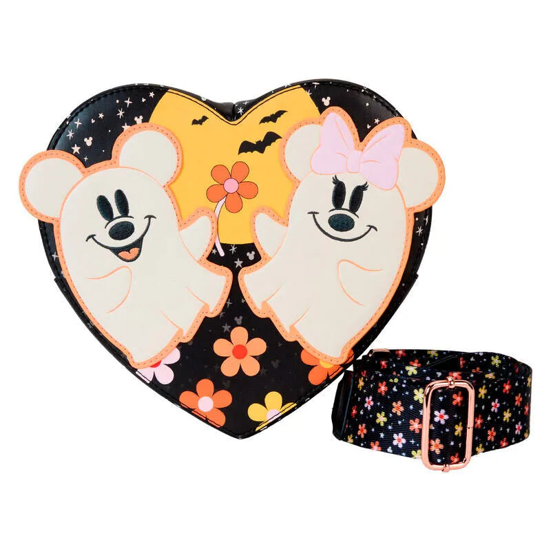 Loungefly Mickey & Minnie Floral Ghost Figural Heart Glow Crossbody Bag - Ginga Toys