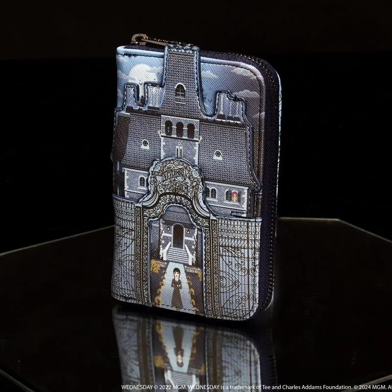 Loungefly Wednesday Nevermore Academy Castle Zip Around Wallet - Ginga Toys