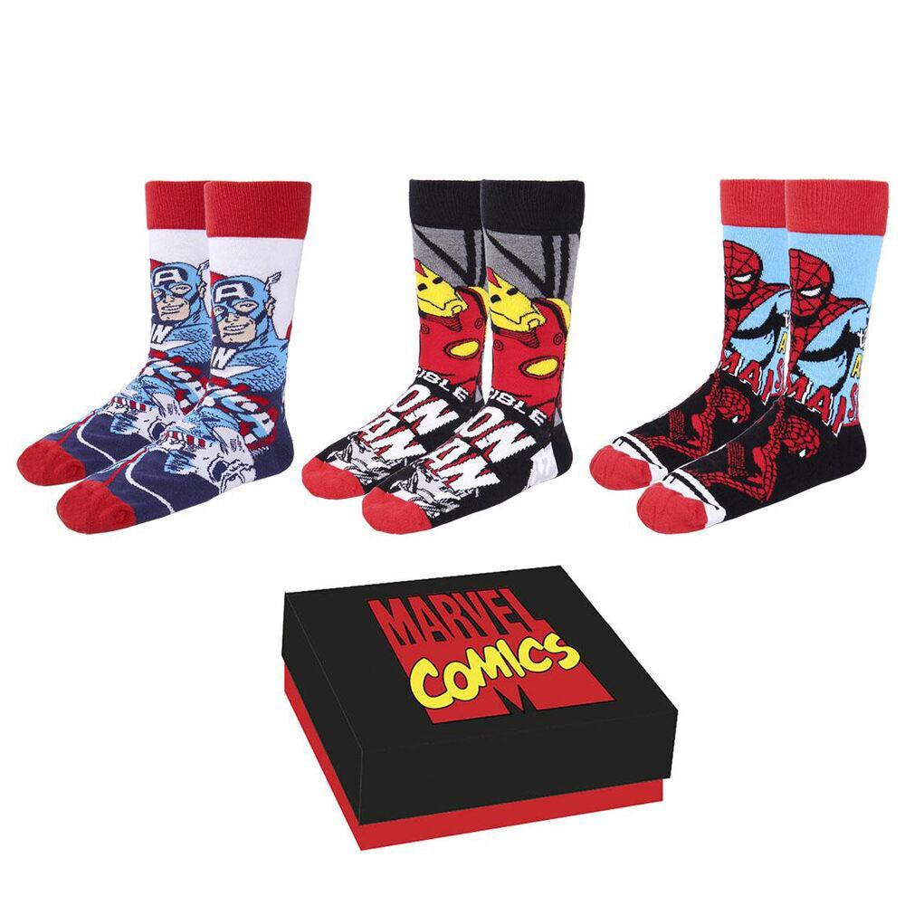 Marvel Comics Adult Socks Pack 3 Pieces Gift Box 40/46 - Cerda - Ginga Toys