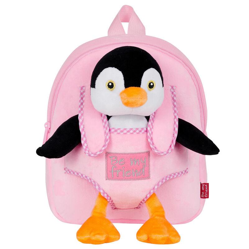 Peggie Penguin reversible Girls Pink backpack with plush toy 27cm - Perletti - Ginga Toys