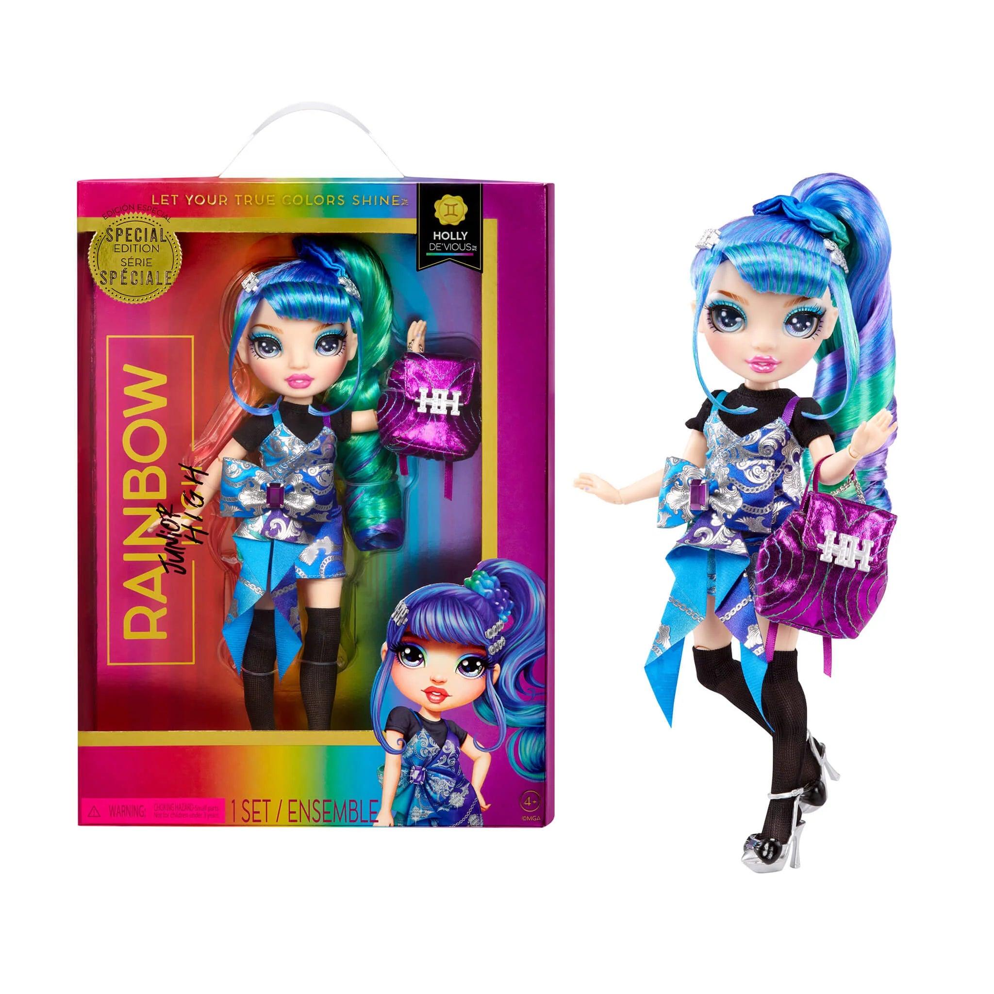 Rainbow High Jr High Holly De’Vious - 9" Blue and Green Posable Fashion Doll Playset - MGA - Ginga Toys