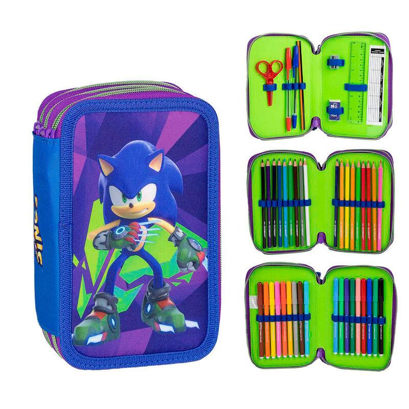 Sonic the Hedgehog Prime Triple Pencil Case With Accessories - Cerda - Ginga Toys